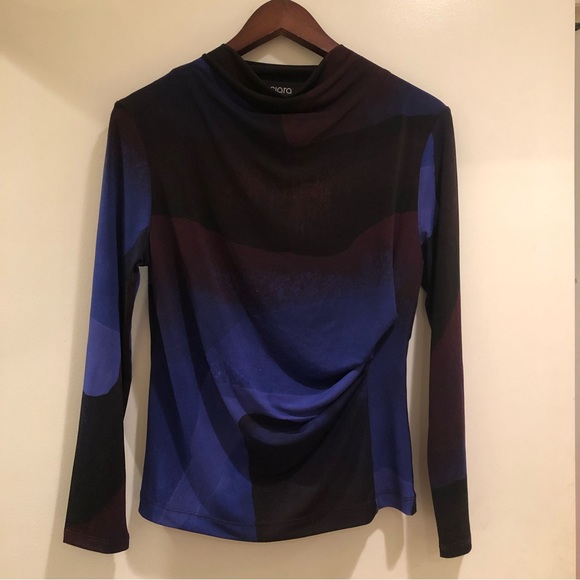 Clara Sun Woo Draped Neck Side Ruched Top - Purple Watercolor size XS - Picture 2 of 9